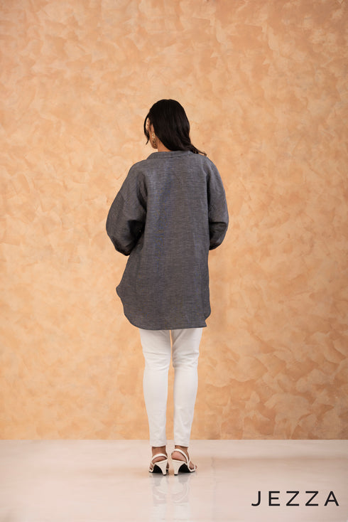 Relaxed Utility: Poly Cotton High-Low Shirt 67781